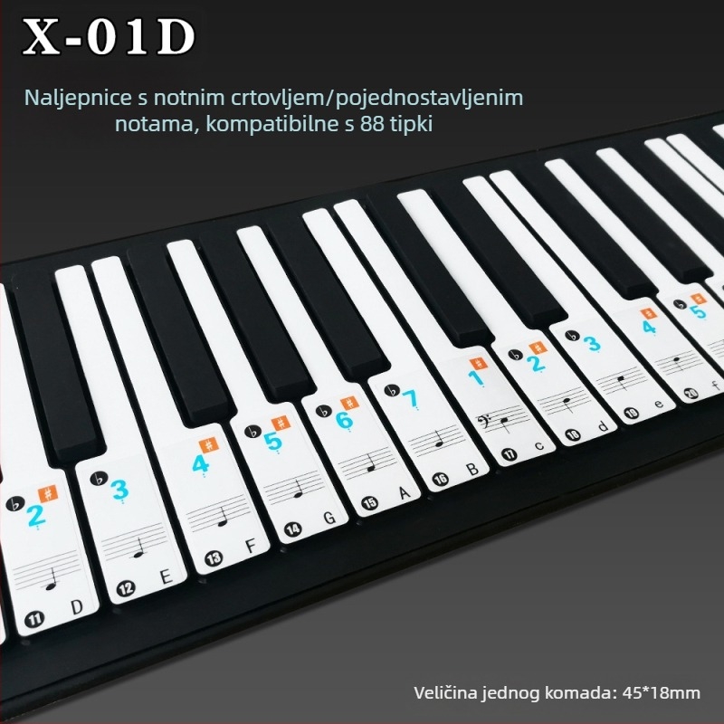 Cloud Song naljepnica za klavir za elektronički keyboard s 6188 tipki – prozirni skup nota i petolinijski notni zapis, model X-01ZM