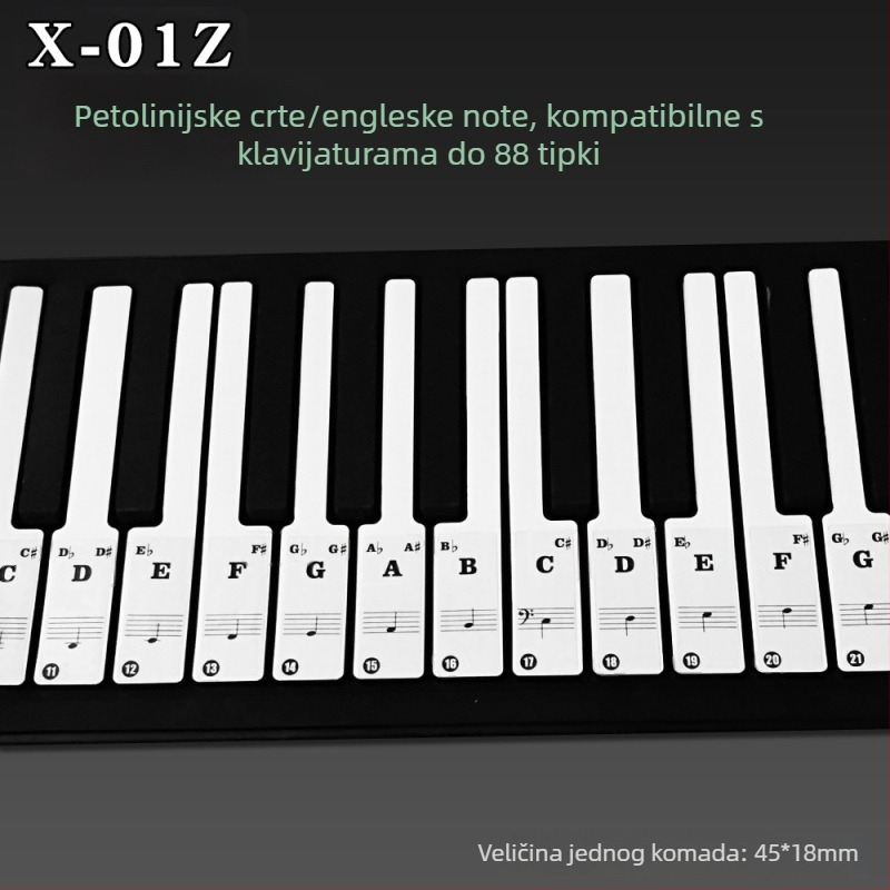 Cloud Song naljepnica za klavir za elektronički keyboard s 6188 tipki – prozirni skup nota i petolinijski notni zapis, model X-01ZM