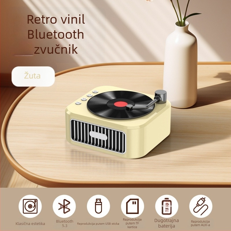 Bluetooth stolni stereo zvučnik, kompaktni dizajn, 5W, BT 5.3, ugrađena baterija 800–1000 mAh, frekvencijski raspon 100 Hz–20 kHz, doseg do 10 m