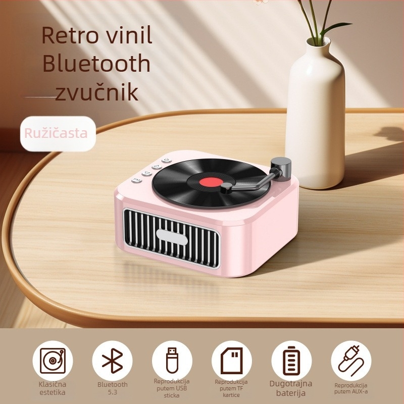 Bluetooth stolni stereo zvučnik, kompaktni dizajn, 5W, BT 5.3, ugrađena baterija 800–1000 mAh, frekvencijski raspon 100 Hz–20 kHz, doseg do 10 m