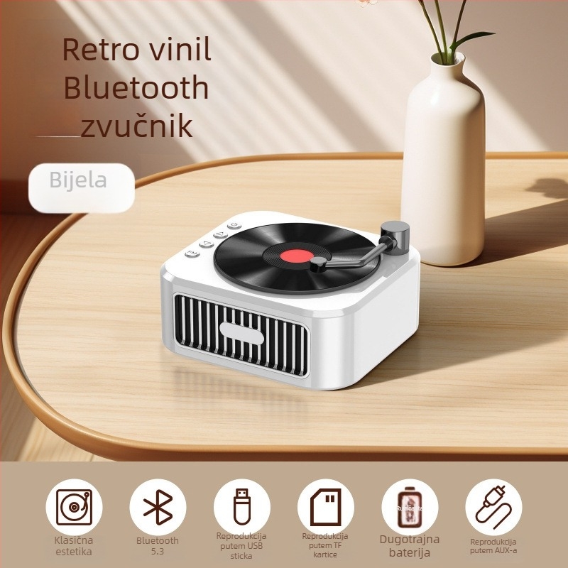 Bluetooth stolni stereo zvučnik, kompaktni dizajn, 5W, BT 5.3, ugrađena baterija 800–1000 mAh, frekvencijski raspon 100 Hz–20 kHz, doseg do 10 m