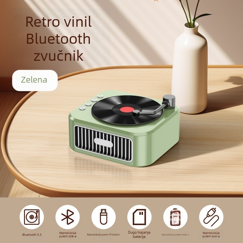 Bluetooth stolni stereo zvučnik, kompaktni dizajn, 5W, BT 5.3, ugrađena baterija 800–1000 mAh, frekvencijski raspon 100 Hz–20 kHz, doseg do 10 m
