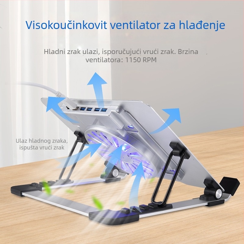 iDock nosač za hlađenje prijenosnog računala N65 s tihim ventilatorom, materijal: željezo + aluminijska legura + ABS, 1 ventilator, USB portovi opcionalno