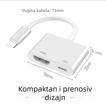 Akinno HDMI adapter za mobitel – video snimanje, 1080P, HDMI razdjelnik 1x2, kabel dužine 10 cm s bakrenim jezgrom