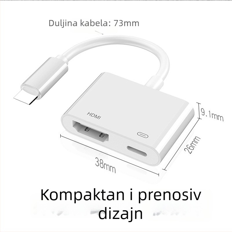 Akinno HDMI adapter za mobitel – video snimanje, 1080P, HDMI razdjelnik 1x2, kabel dužine 10 cm s bakrenim jezgrom