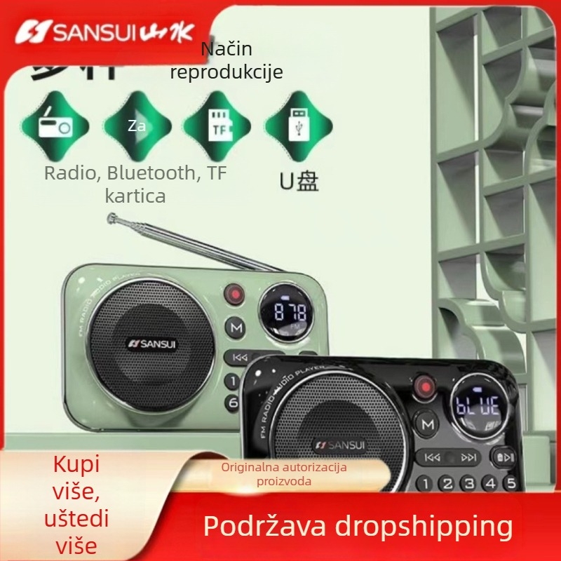 Prijenosni Bluetooth FM radio prilagođen starijim osobama s digitalnim zaslonom i mogućnošću snimanja, model F21, ABS kućište.