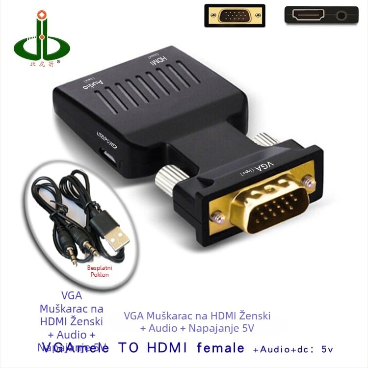VGA na HDMI adapter, čip 9288 5621, 1080p, 1 ulaz, 2 izlaza, model VGA-HDMI