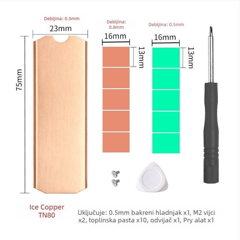 Cold Che TN Series bakreni hladnjak za M.2 SSD, 1 toplovodna cijev, 50 g, tih