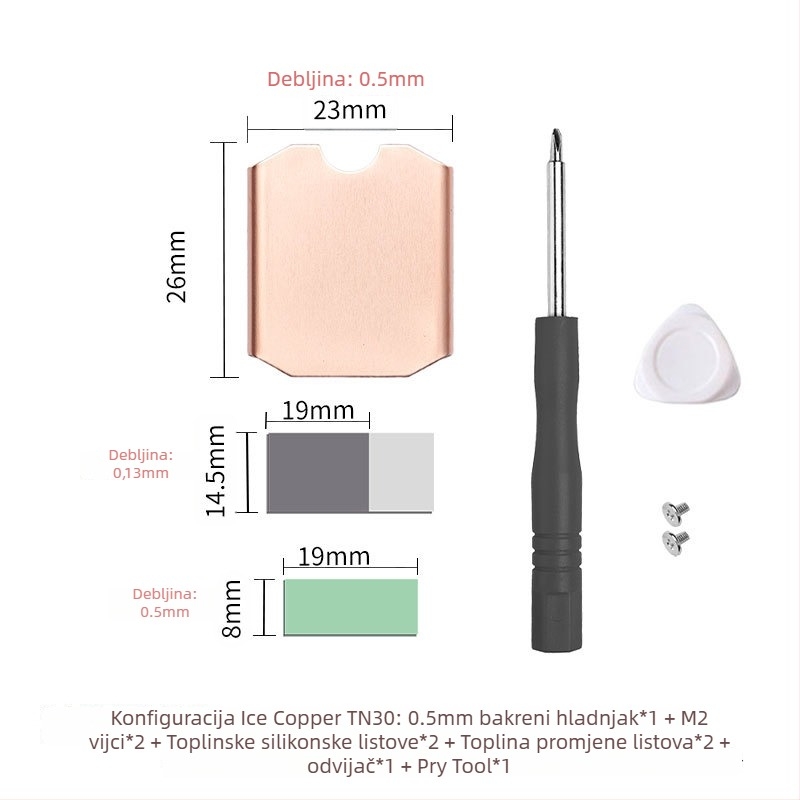 Cold Che TN Series bakreni hladnjak za M.2 SSD, 1 toplovodna cijev, 50 g, tih