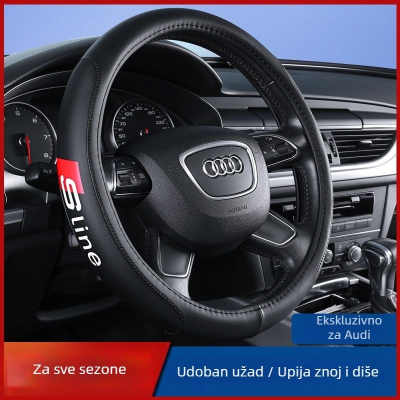 Navlaka za volan za Audi - mikrovlaknena koža, sportski stil, univerzalno za sve sezone