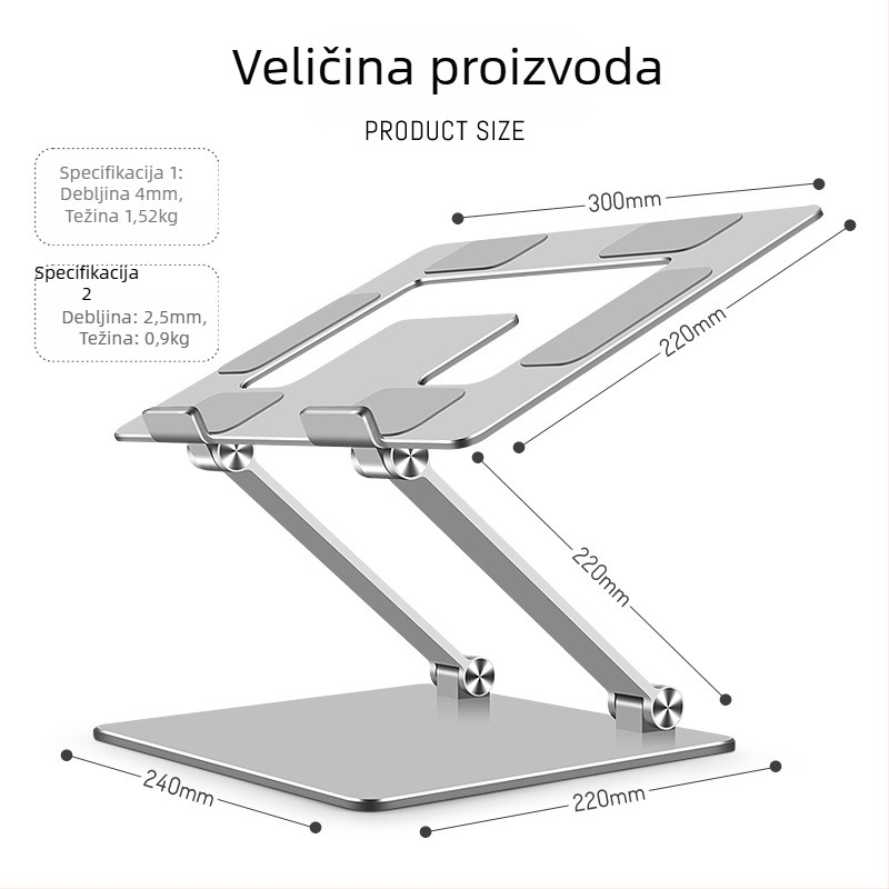 Držač za prijenosno računalo s hlađenjem, aluminijska legura, sklopni, model 007, 1,52 kg