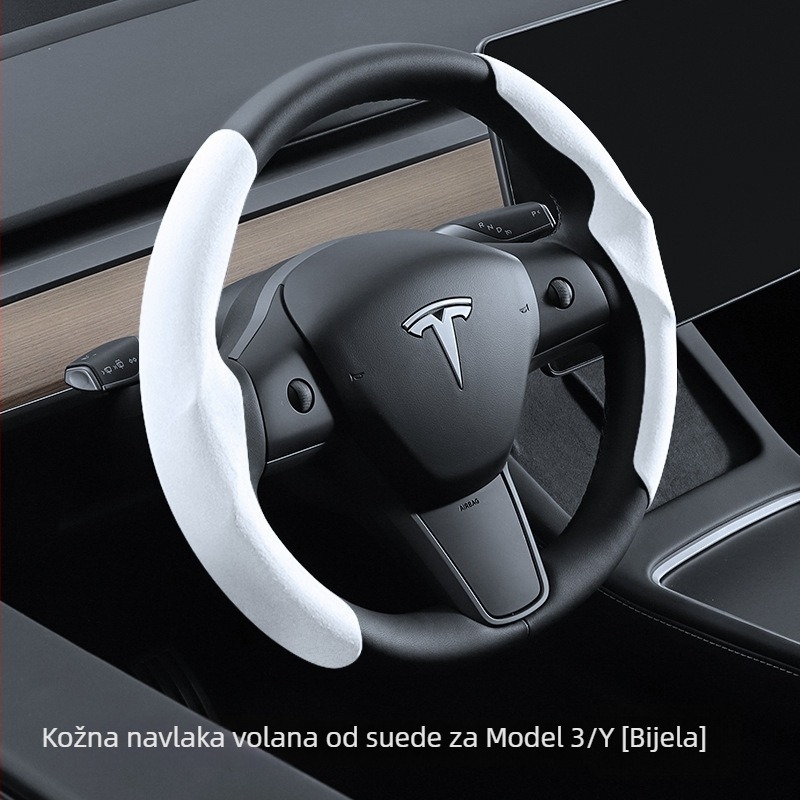 Navlaka za volan Tesla Model 3/Y/YL, univerzalna za sve sezone, bijeli velur dekorativni dodatak