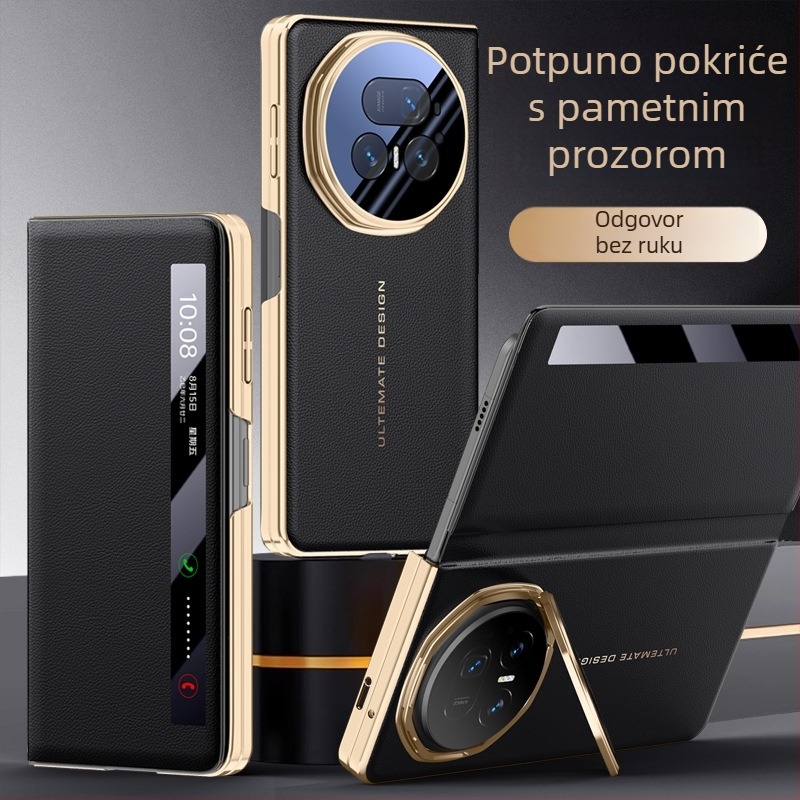 Maska za telefon Honor Magic V5, flip-top, PU, elektroplatirana završna obrada, protuklizna, otpornost na pad, otisci prstiju otporna, lagani luksuzni stil
