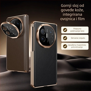 Kožna futrola za Huawei Mate X6 s magnetskim držačem, potpunom zaštitom i ugrađenim stalakom, elektroplatirana završna obrada
