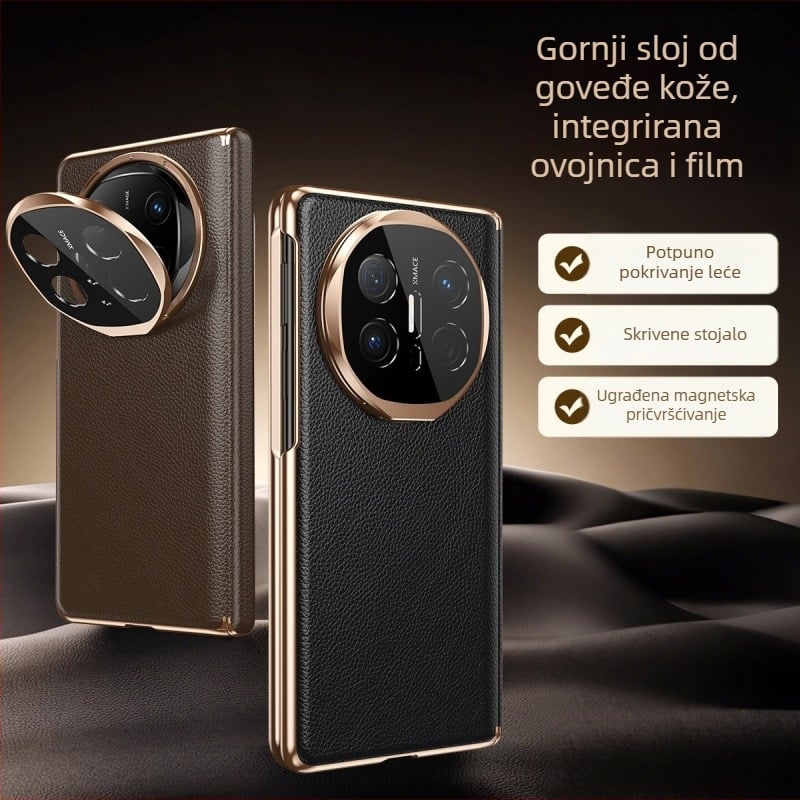 Kožna futrola za Huawei Mate X6 s magnetskim držačem, potpunom zaštitom i ugrađenim stalakom, elektroplatirana završna obrada
