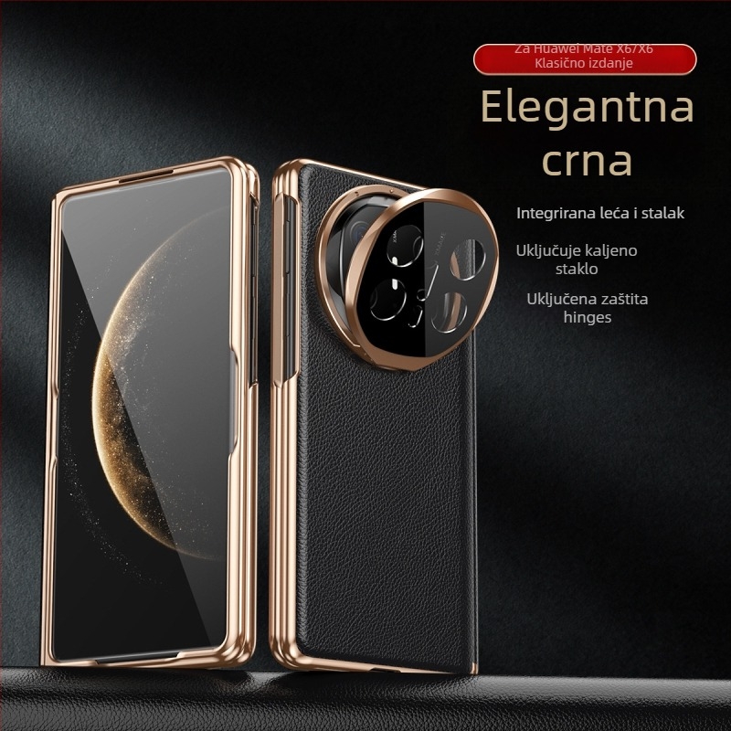 Kožna futrola za Huawei Mate X6 s magnetskim držačem, potpunom zaštitom i ugrađenim stalakom, elektroplatirana završna obrada