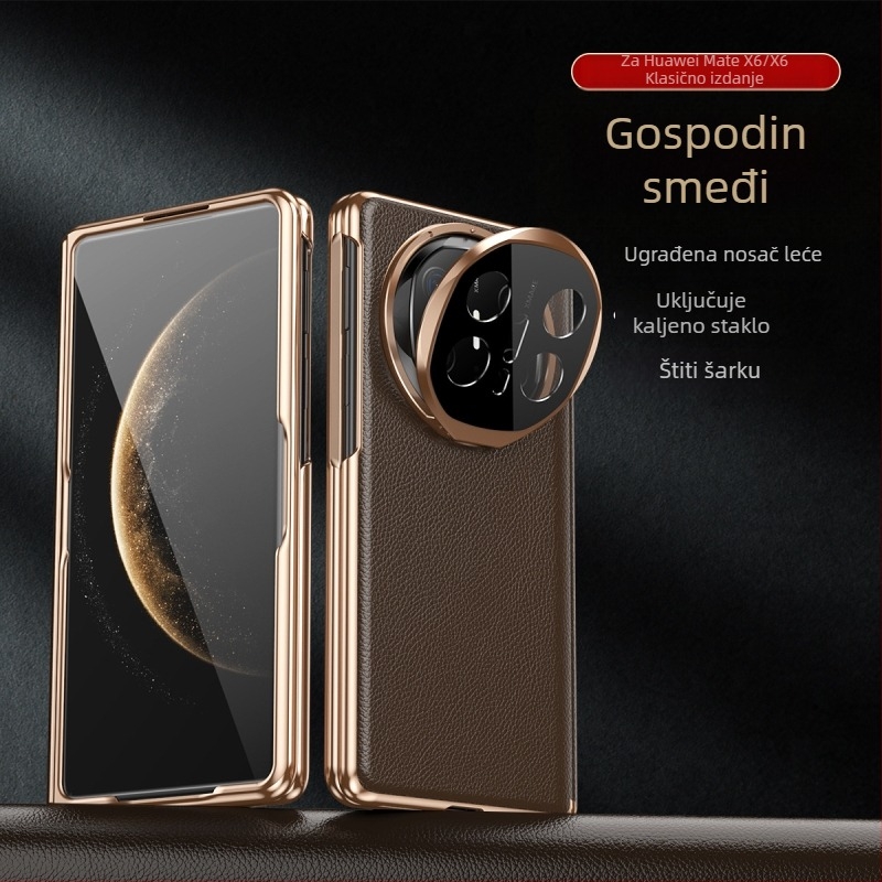 Kožna futrola za Huawei Mate X6 s magnetskim držačem, potpunom zaštitom i ugrađenim stalakom, elektroplatirana završna obrada