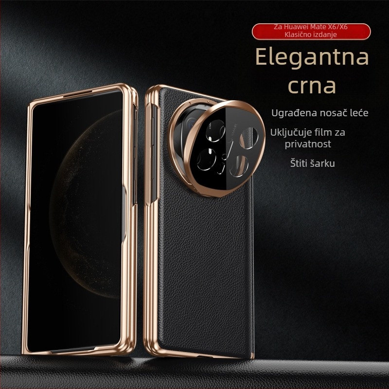 Kožna futrola za Huawei Mate X6 s magnetskim držačem, potpunom zaštitom i ugrađenim stalakom, elektroplatirana završna obrada