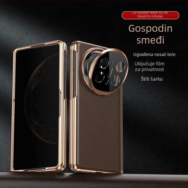 Kožna futrola za Huawei Mate X6 s magnetskim držačem, potpunom zaštitom i ugrađenim stalakom, elektroplatirana završna obrada