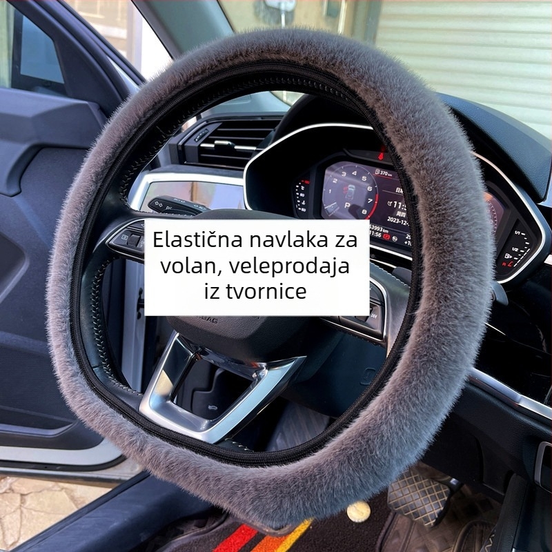 Zimska pliš navlaka za volan, univerzalna ugradnja, umjetni pliš materijal, univerzalna kompatibilnost