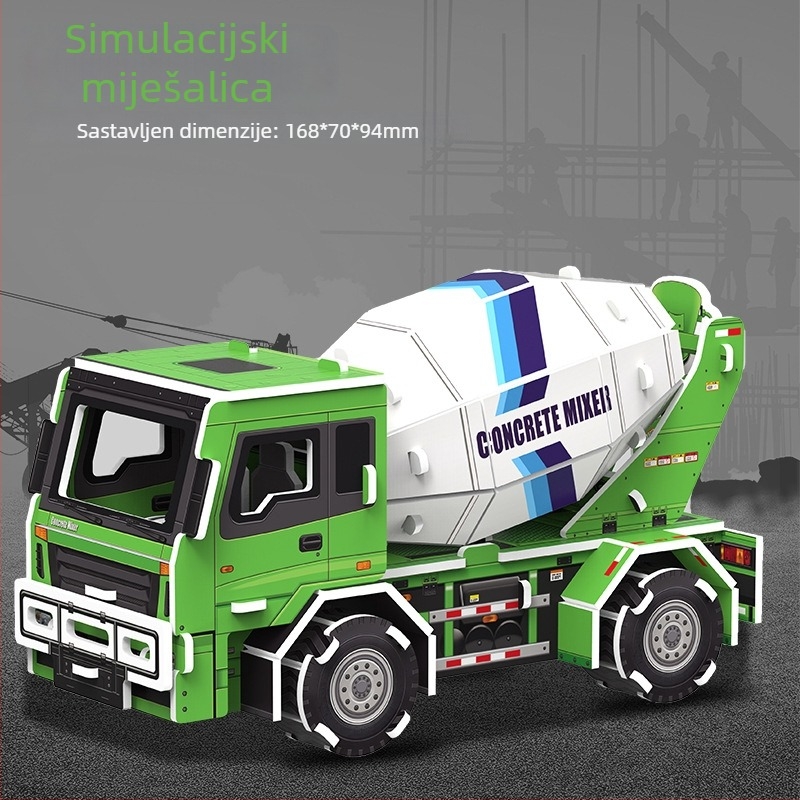 3D puzzle s građevinskim vozilom — papirnata igračka za djecu 4–6 godina, DIY i prilagodljivo, trodimenzionalni građevinski puzzle