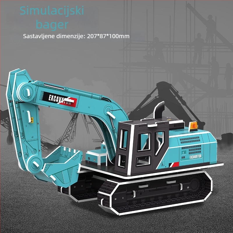 3D puzzle s građevinskim vozilom — papirnata igračka za djecu 4–6 godina, DIY i prilagodljivo, trodimenzionalni građevinski puzzle