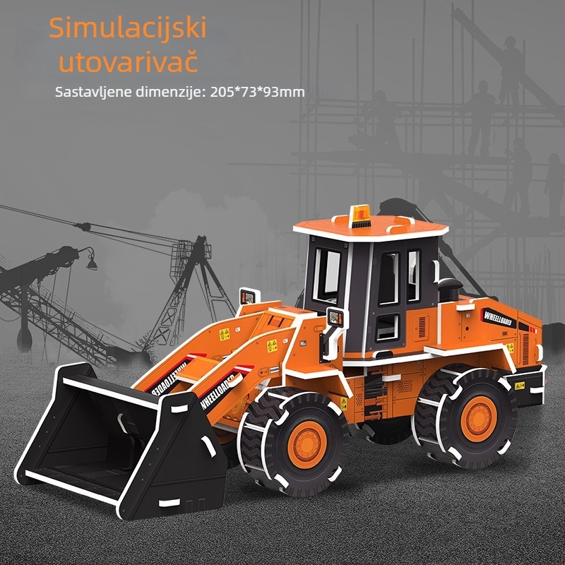 3D puzzle s građevinskim vozilom — papirnata igračka za djecu 4–6 godina, DIY i prilagodljivo, trodimenzionalni građevinski puzzle