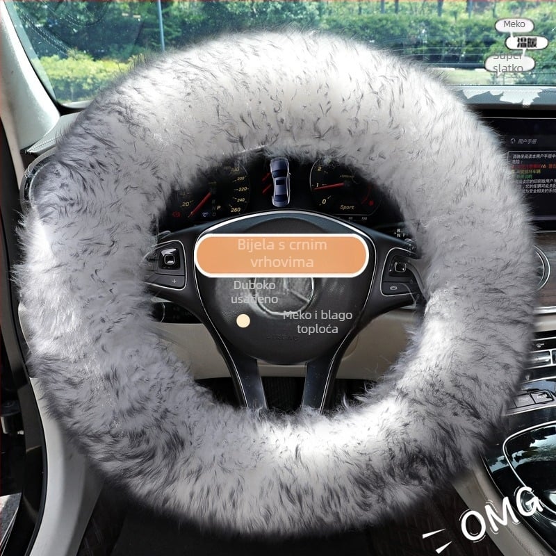 Poklopac volana za auto od umjetnog pliša, zima, jednostavan stil, univerzalna ugradnja, kompatibilan s većinom automobila.