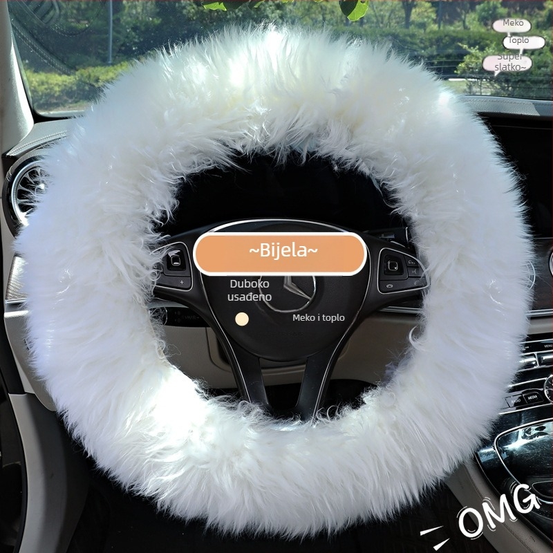 Poklopac volana za auto od umjetnog pliša, zima, jednostavan stil, univerzalna ugradnja, kompatibilan s većinom automobila.