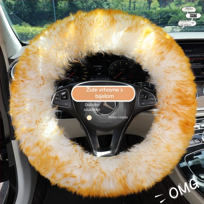 Poklopac volana za auto od umjetnog pliša, zima, jednostavan stil, univerzalna ugradnja, kompatibilan s većinom automobila.