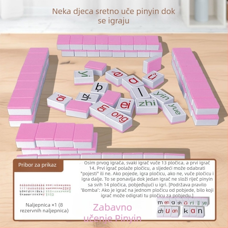 Plastična kartična društvena igra Pinyin Mahjong – prepoznavanje slova, edukativna zagonetka za obitelj