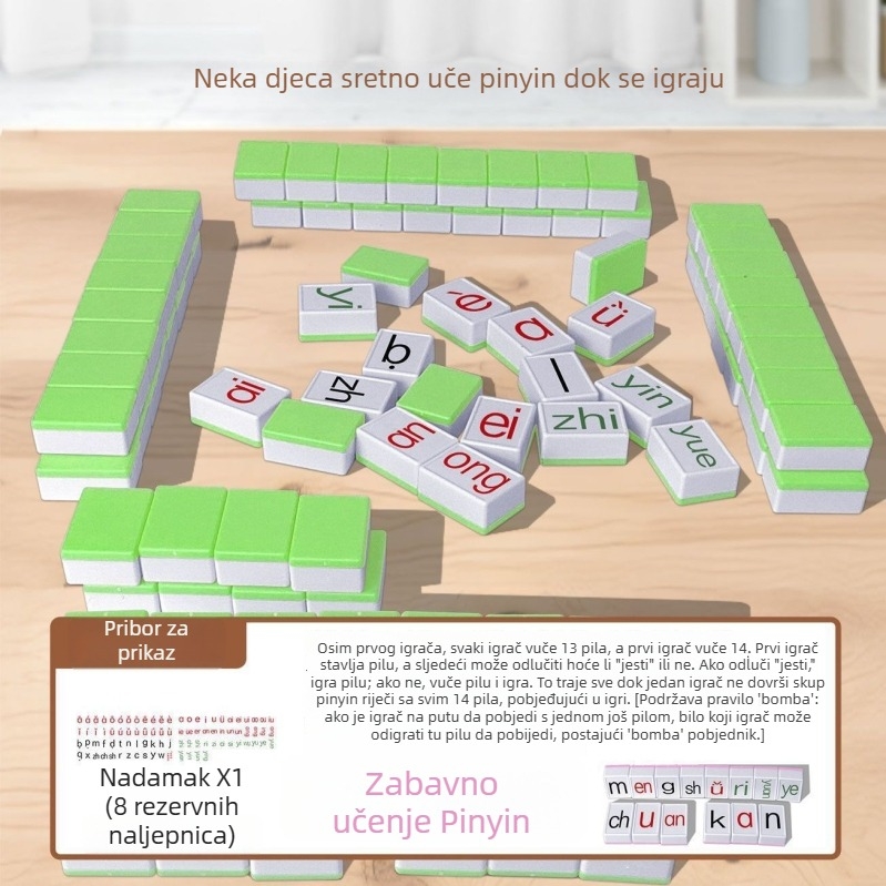 Plastična kartična društvena igra Pinyin Mahjong – prepoznavanje slova, edukativna zagonetka za obitelj