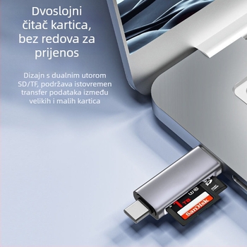 USB-C 3.0 čitač SD/TF kartica — vanjski adapter od aluminijske legure za mobitel, kameru i dron