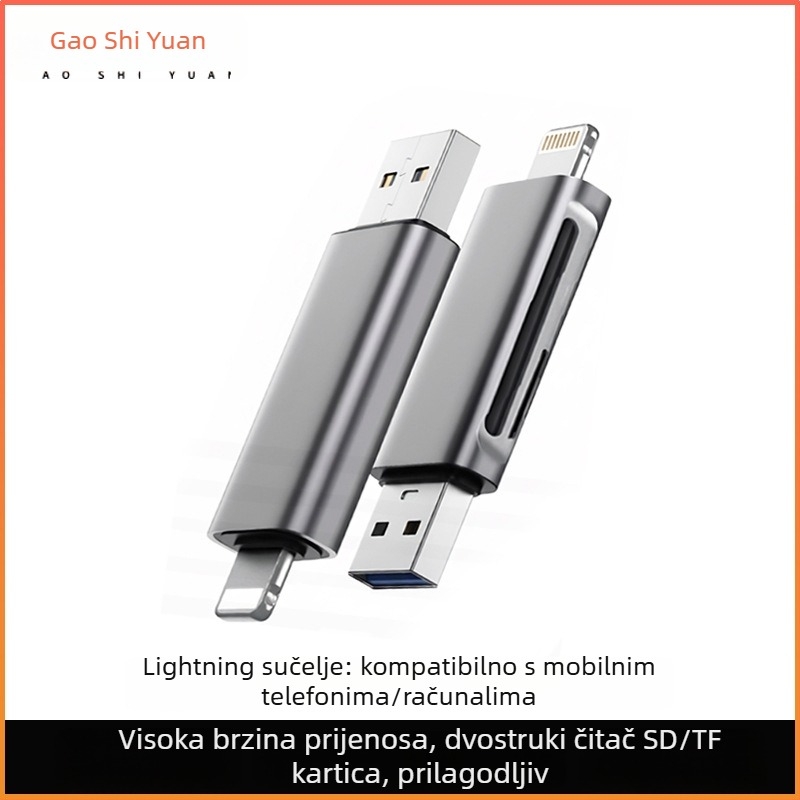 USB-C 3.0 čitač SD/TF kartica — vanjski adapter od aluminijske legure za mobitel, kameru i dron