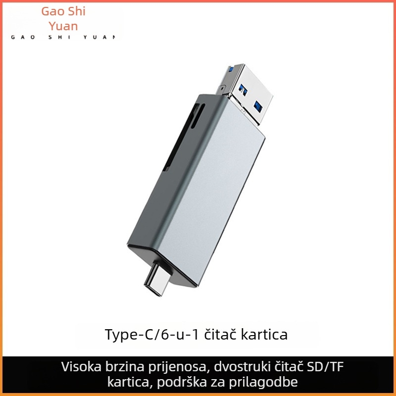 USB-C 3.0 čitač SD/TF kartica — vanjski adapter od aluminijske legure za mobitel, kameru i dron