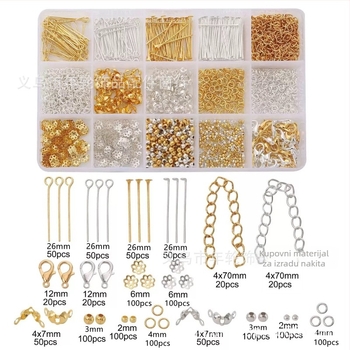DIY set za izradu nakita – metal, elektroplating, kutija s 15/24 pretinaca, za naušnice, ušne kopče, narukvice i lančići