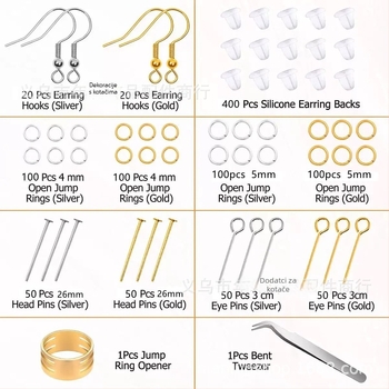 DIY set za izradu nakita – metal, elektroplating, kutija s 15/24 pretinaca, za naušnice, ušne kopče, narukvice i lančići