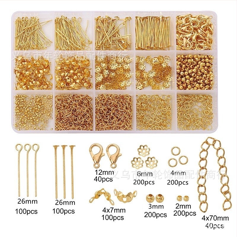 DIY set za izradu nakita – metal, elektroplating, kutija s 15/24 pretinaca, za naušnice, ušne kopče, narukvice i lančići