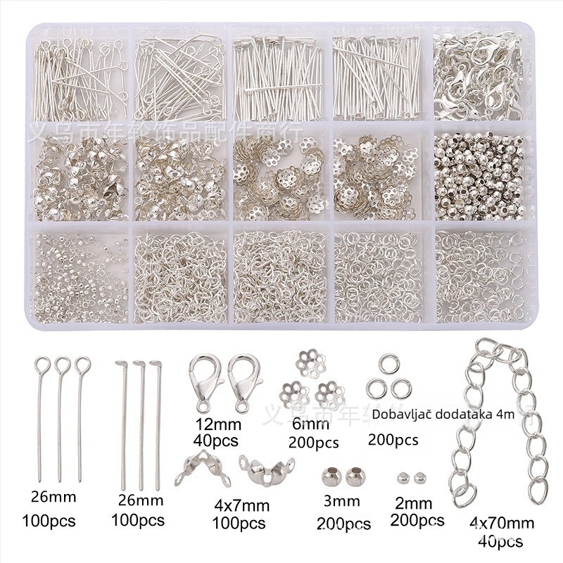 DIY set za izradu nakita – metal, elektroplating, kutija s 15/24 pretinaca, za naušnice, ušne kopče, narukvice i lančići