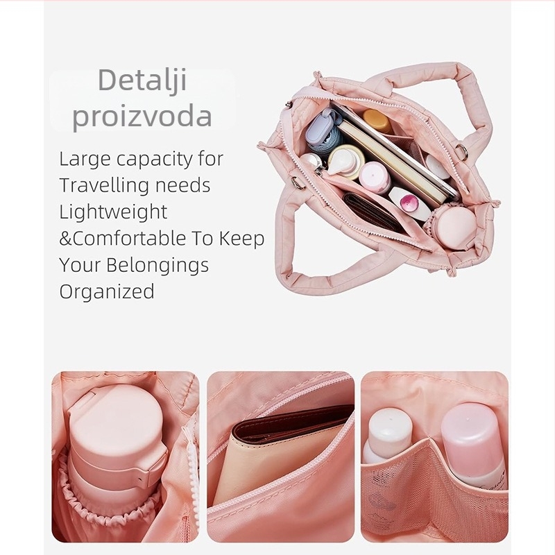 Nylon Crossbody Tote torba, vertikalnog četvrtastog oblika, zatvarač, unutarnji džepovi sa zipom i džep za mobitel