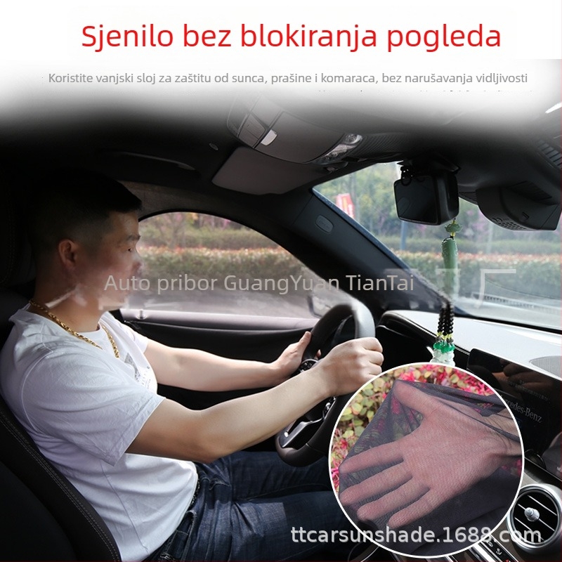 Automobilska mrežasta zavjesa za prozor – zaštita od komaraca, privatnost, zaštita od sunca, prozračna, prozirna, toplinska izolacija; pogodno za sedan i SUV; Materijal: poliesterna mreža; Učvršćivanje: vrsta vješanja