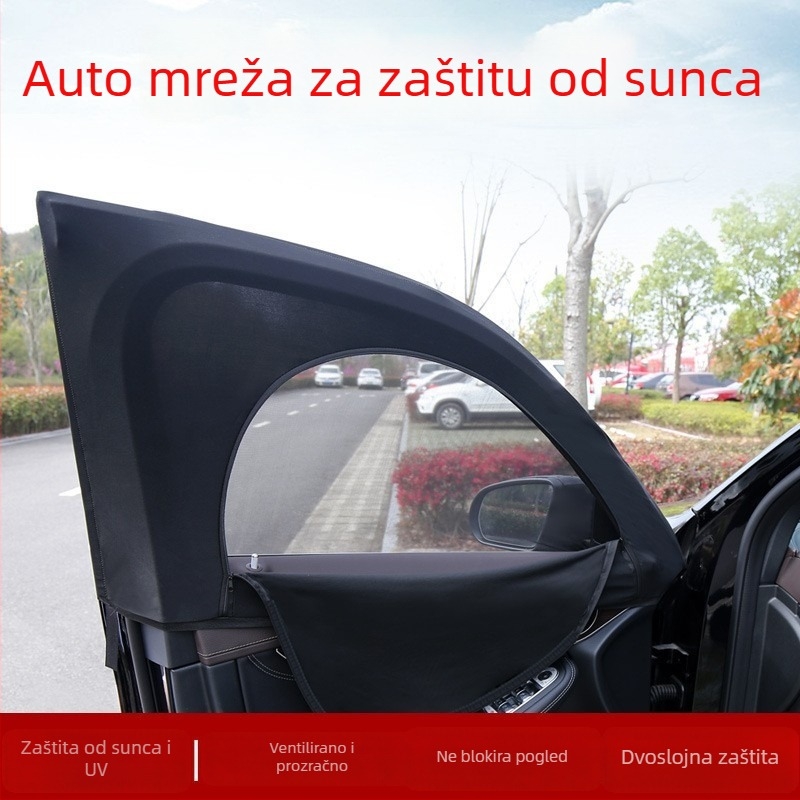 Automobilska mrežasta zavjesa za prozor – zaštita od komaraca, privatnost, zaštita od sunca, prozračna, prozirna, toplinska izolacija; pogodno za sedan i SUV; Materijal: poliesterna mreža; Učvršćivanje: vrsta vješanja