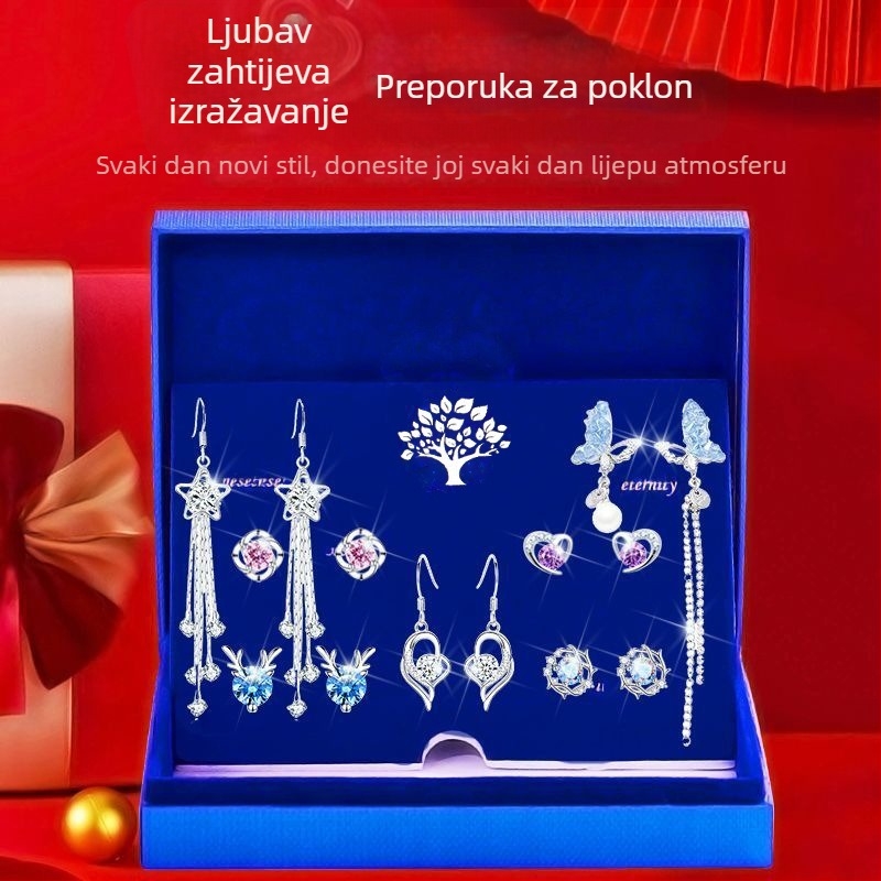 Dijing naušnice od srebra 925, srcoliki oblik, elektroplatiranje, luksuzni stil