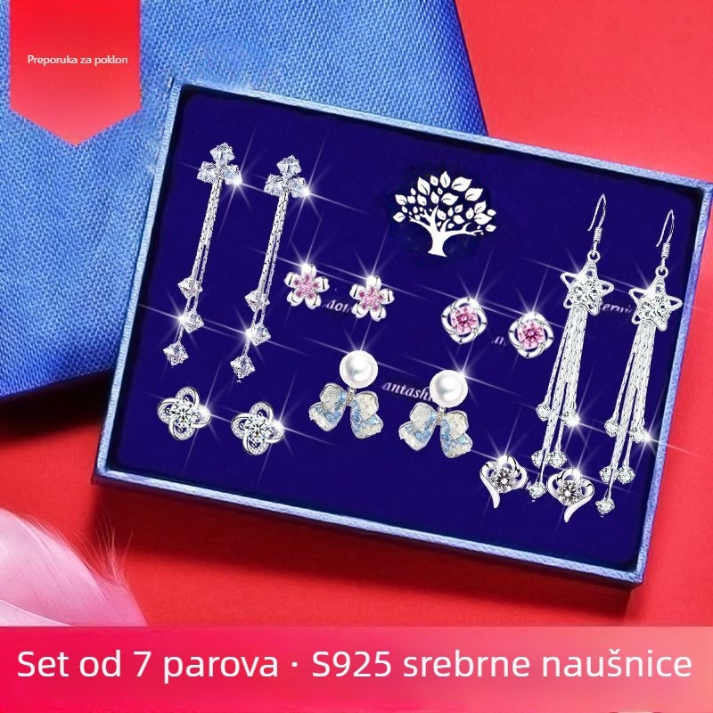 Dijing naušnice od srebra 925, srcoliki oblik, elektroplatiranje, luksuzni stil