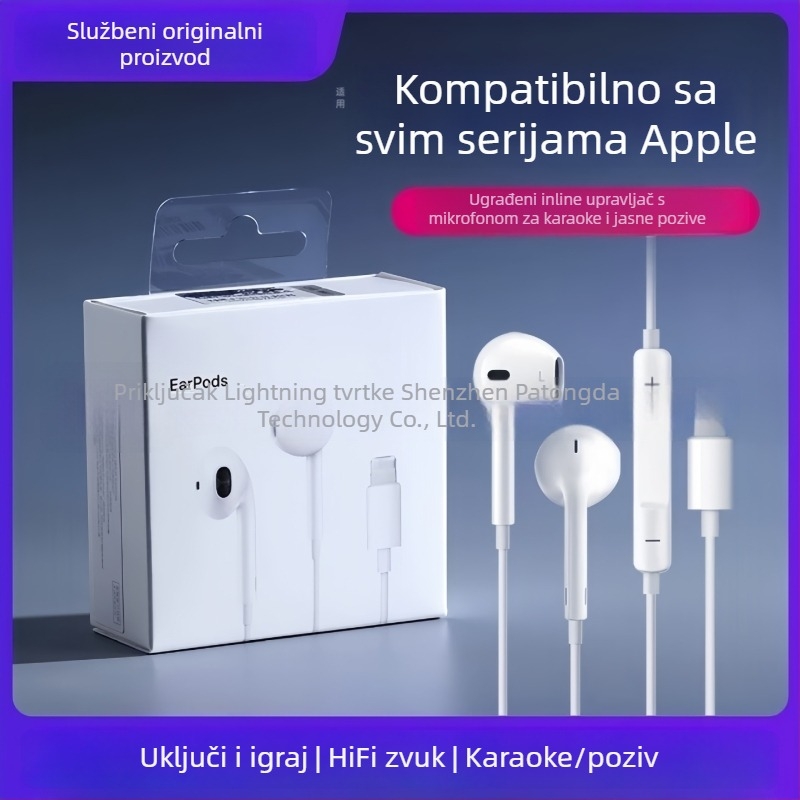 Ušne žične slušalice s 3,5 mm priključkom, za Apple iPhone 14, 14 mm driver, duljina kabela 1,2 m, ugrađeni mikrofon, frekvencijski raspon 20–20000 Hz