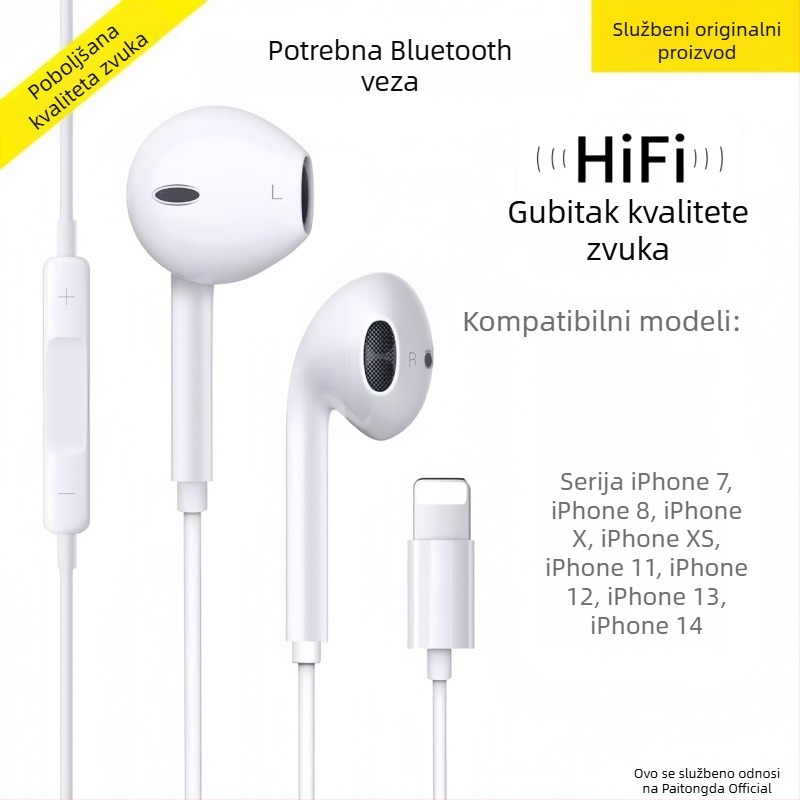 Ušne žične slušalice s 3,5 mm priključkom, za Apple iPhone 14, 14 mm driver, duljina kabela 1,2 m, ugrađeni mikrofon, frekvencijski raspon 20–20000 Hz