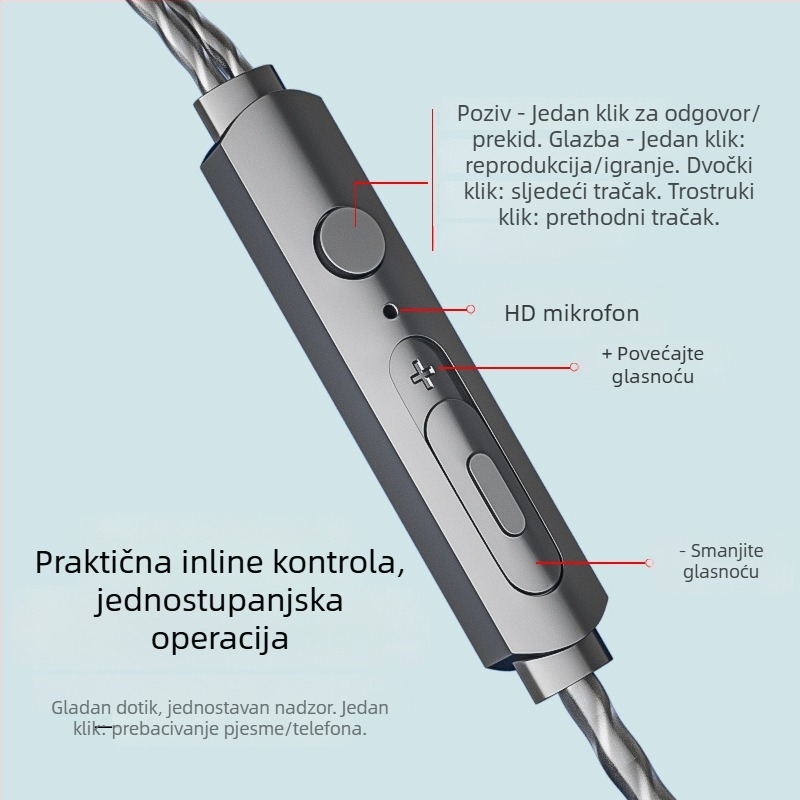 Bestair X60 slušalice s kukom za uho, žične, dinamički pretvarač, 108 dB osjetljivost, Android kompatibilno