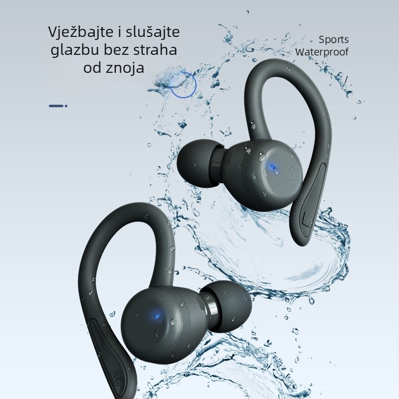 TWS sportske bežične slušalice s držačem za uho, IPX6 vodootporne, Bluetooth 5.3, preko 8 sati trajanja baterije, stereo zvuk