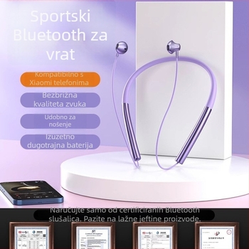 Sportske Bluetooth slušalice za vrat, stereo zvuk, vodootporne za svakodnevnu upotrebu, Bluetooth 1.1, plastično kućište, trajanje baterije 0–4 h
