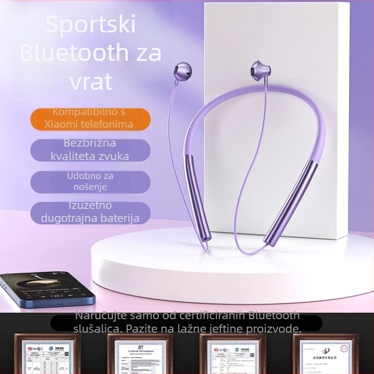 Sportske Bluetooth slušalice za vrat, stereo zvuk, vodootporne za svakodnevnu upotrebu, Bluetooth 1.1, plastično kućište, trajanje baterije 0–4 h